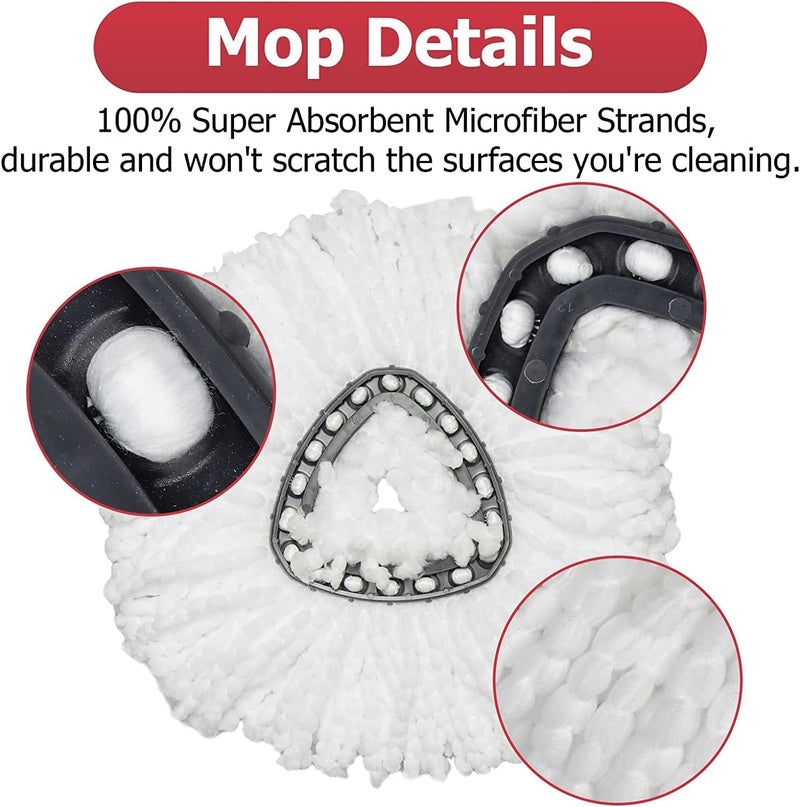 Qulable O-Cedar Spin Mop Replacement Head Set with Base and 30" to 58" Handle, Combo Set Includes 4 Pack Mop Refills - Image 4